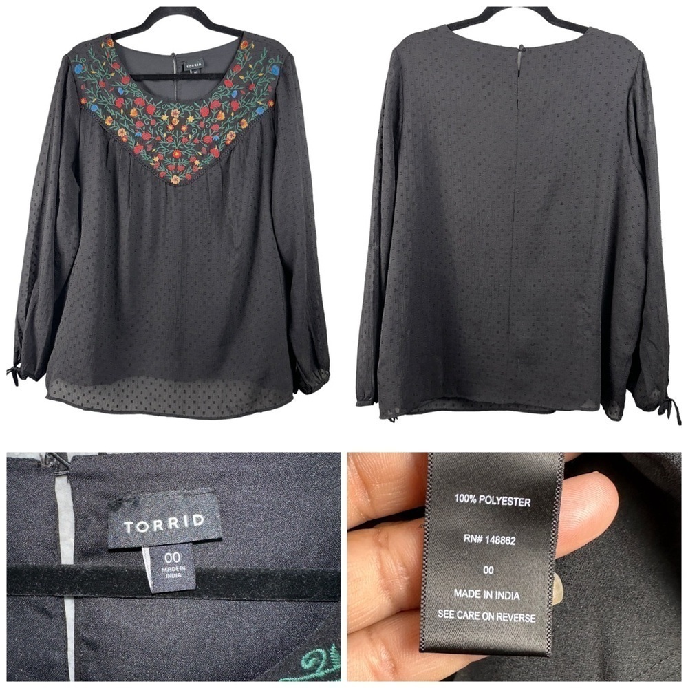 Torrid Floral Embroidered Boho Chiffon Whimsigoth Swiss Dot Size 00 Keyhole